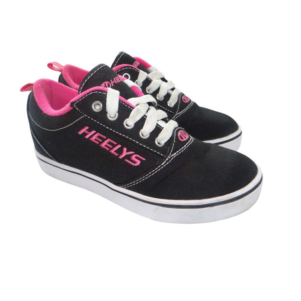 Heelys Kids‎ 4 Womens 5 Black Pink Canvas Lace Up Roller Shoes